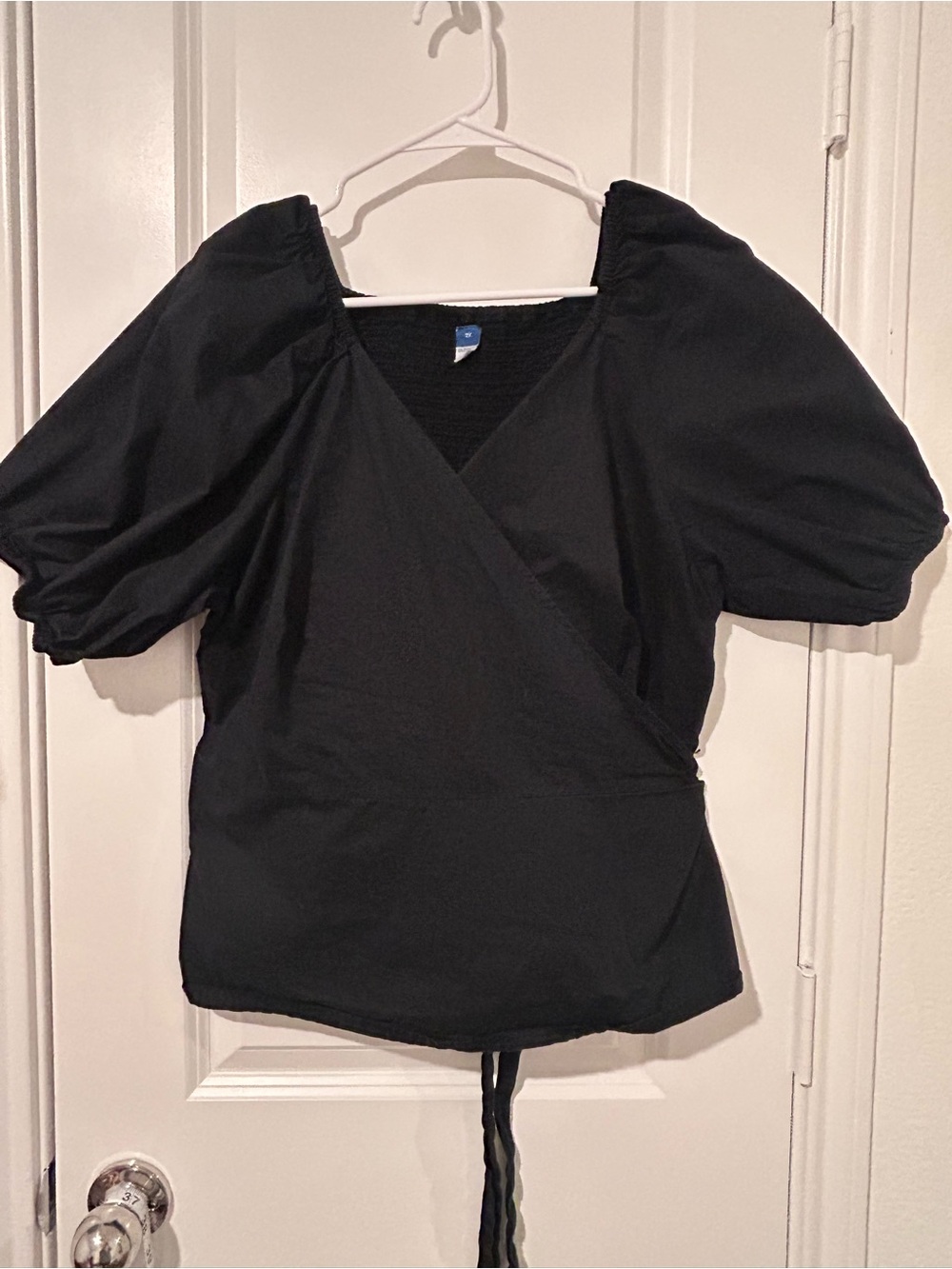 Old Navy Black Puff Sleeve Wrap Top